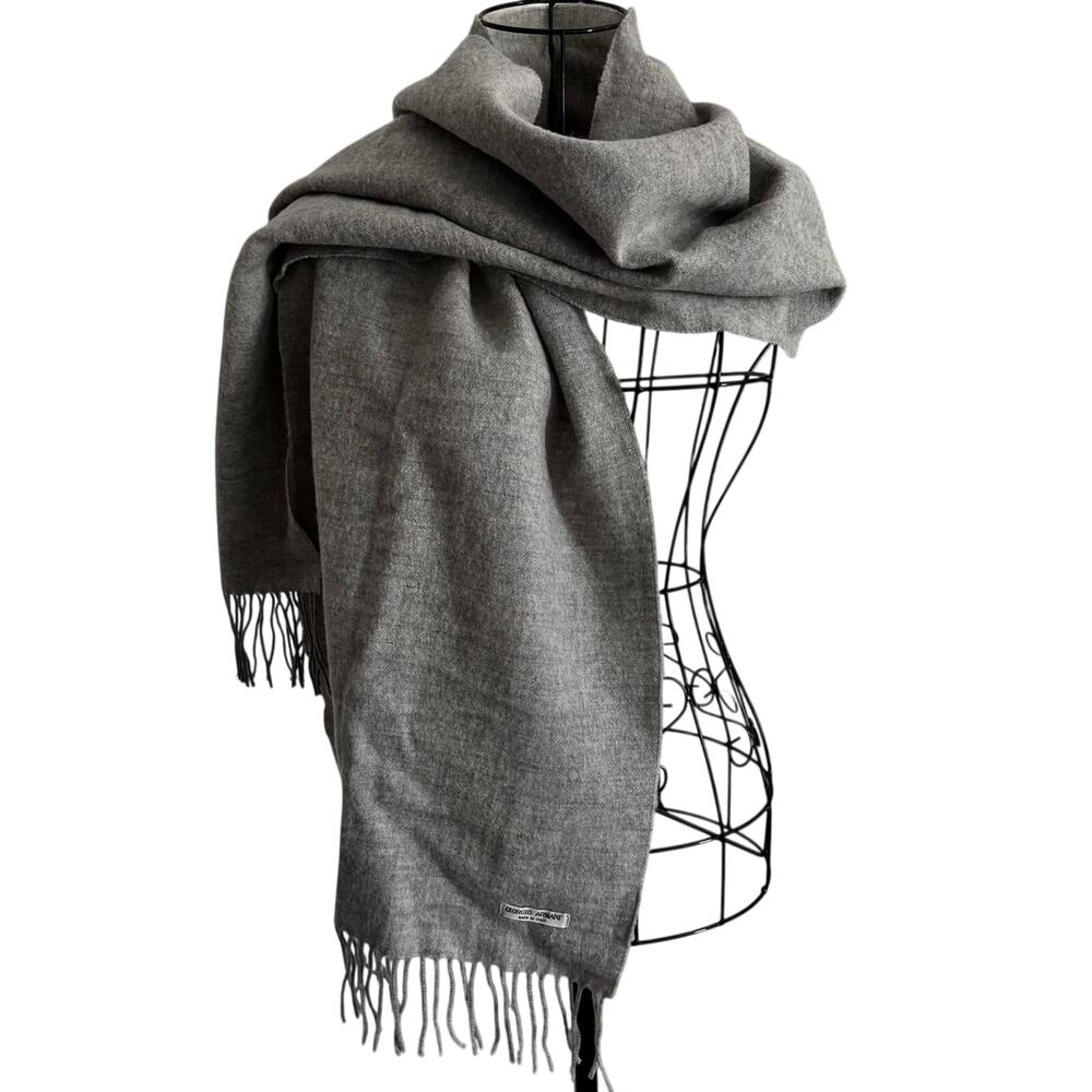 Vintage Giorgio Armani Italy Wool Classic Heather Grey Scarf Wrap Shawl Luxury
